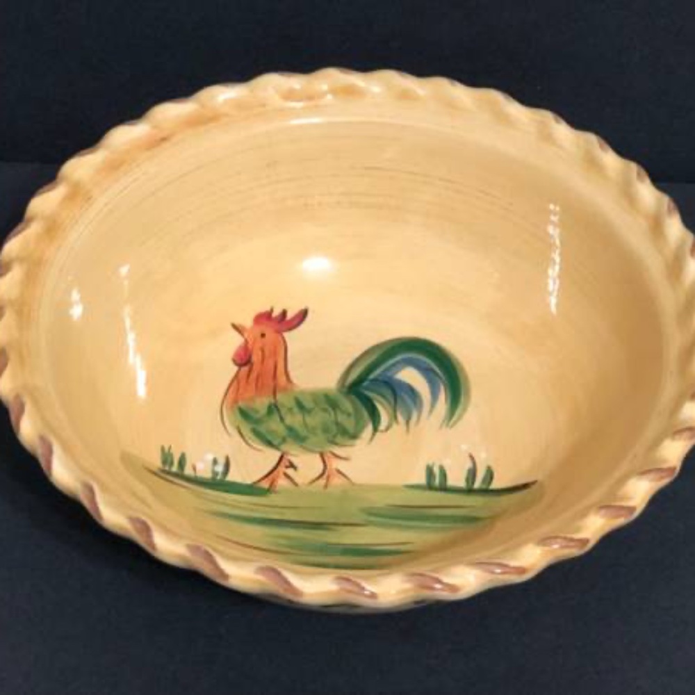 Home Rooster Hand Painted 11” Vegetable Serving Bowl
